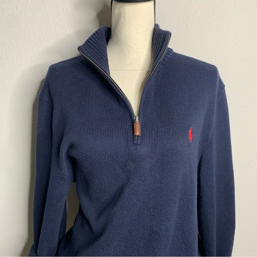 Ralph Lauren Navy Blue Preppy Oversized Quarter Zip Pullover Sweater - Picture 4 of 10